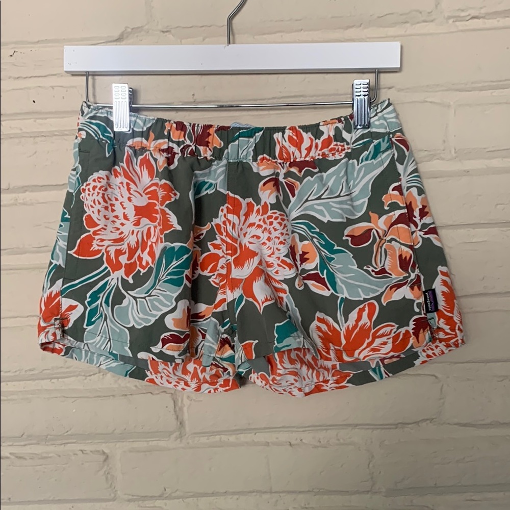 Patagonia Floral Athletic Shorts - Green and Orange